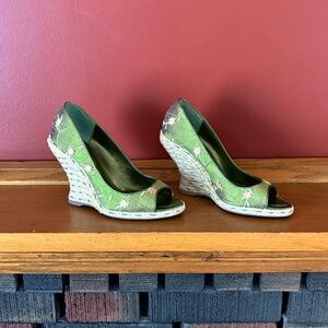 Silk Peep-Toe, Wedge Heel Espadrille Shoes Size 6